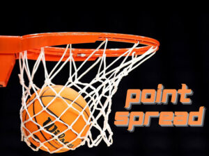 Basketball ball and text point spread