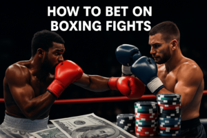 Deux boxeurs avec le titre « Comment parier sur les combats de boxe » en surimpression.