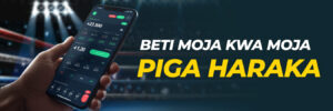 Mchezo wa ndondi ukiwa na simu ya mkononi ikionyesha odds za moja kwa moja na mwangaza wa ulingoni.