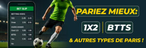Joueur de football et ticket de pari présentant les types de paris populaires.